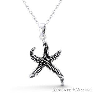 Starfish Ocean Sealife Charm Pendant in Oxidized .925 Sterling Silver
